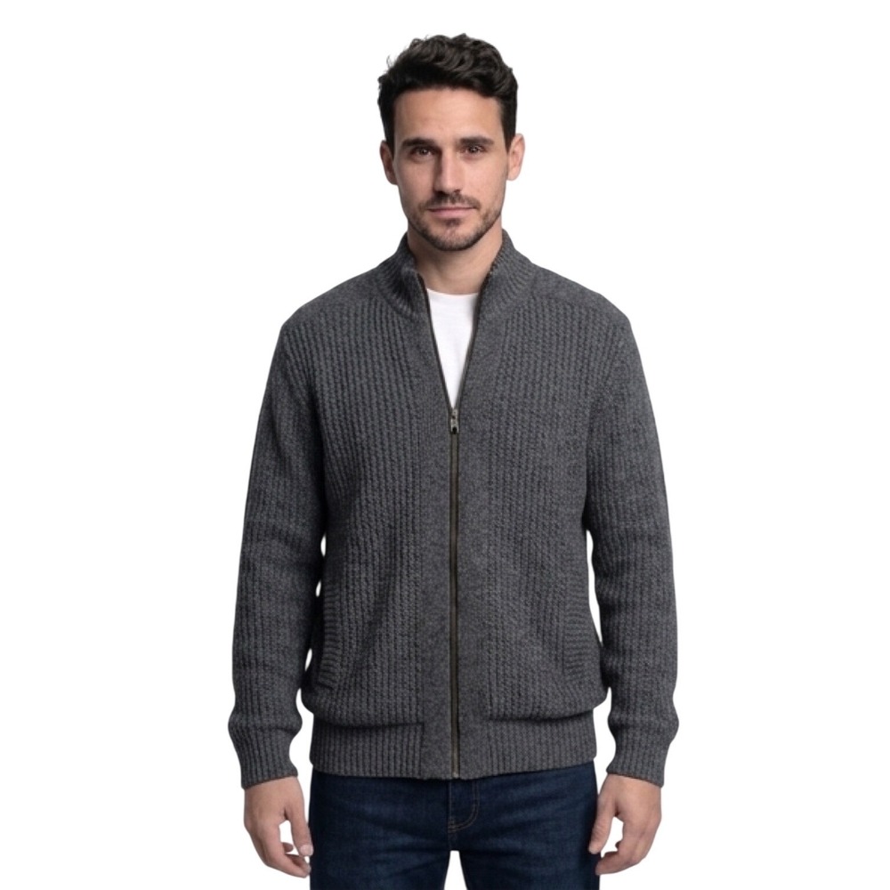 Emanuel Emanuel Ungaro Mens Full Zip Cardigan Sweater Sherpa Lined Gray Small